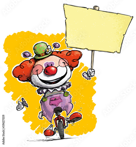 Clown on Unicycle Holding Placard