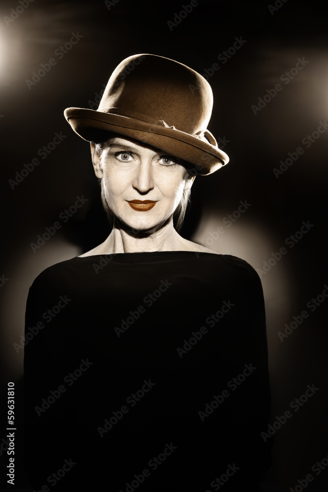 Woman in hat retro vintage portrait
