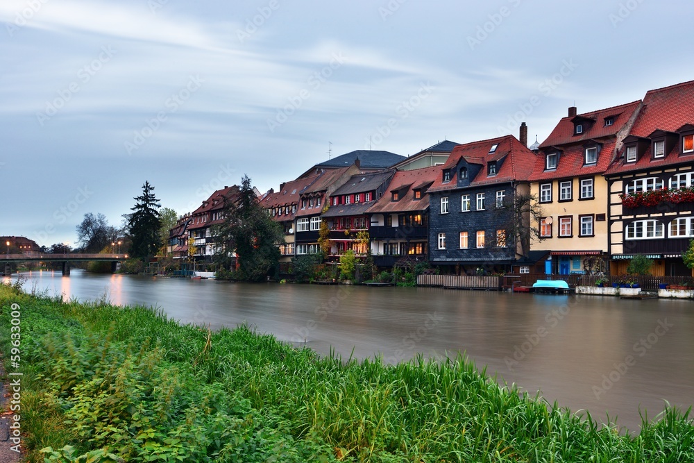River and  exteriors of houses in Bamberg, Germany.
