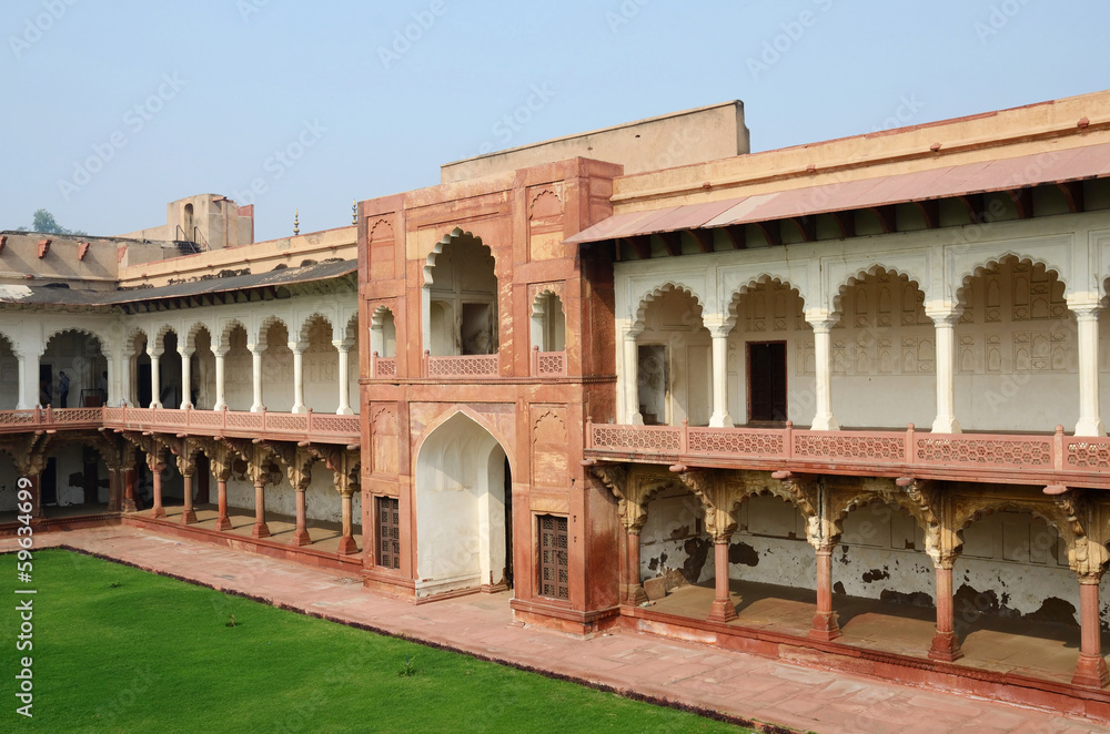 Beautiful architecture of Agra fort,famous landmark,India