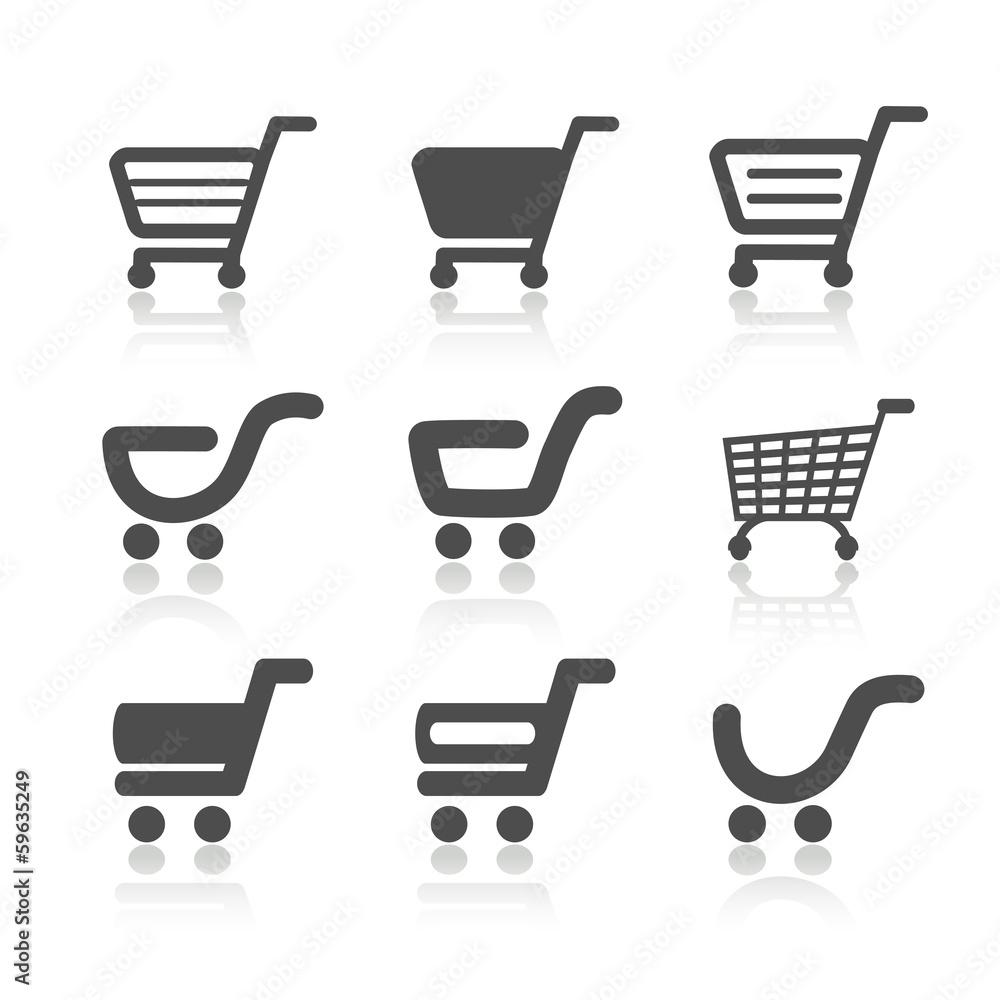Vector simple shopping cart, trolley with shadow, item, button Vector simple shopping cart, trolley with shadow, item, button