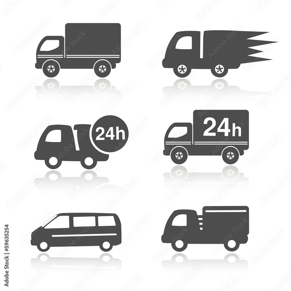 Vector truck symbols, delivery within 24 hours, car icons Vector truck symbols, delivery within 24 hours, car icons
