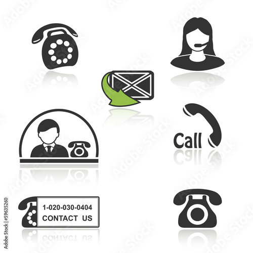 Vector contact, call icons - phone symbols  with shadow