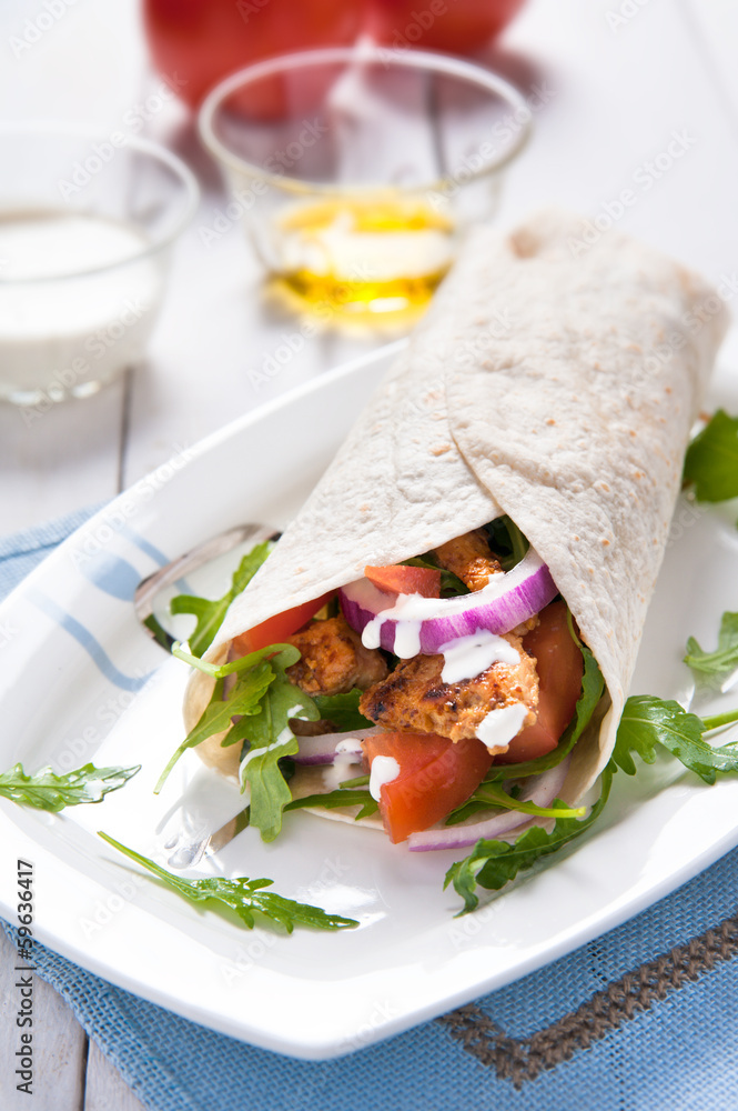Healthy and tasty tortilla wrap sandwiches
