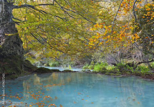 Autumn landscape with turquoise water.Northern Spain.