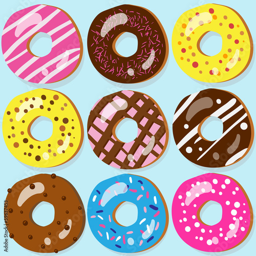 Set of 9 assorted doughnut icons with different toppings