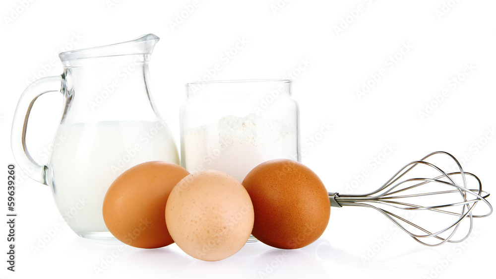 Ingredients for dough isolated on white Ingredients for dough isolated on white