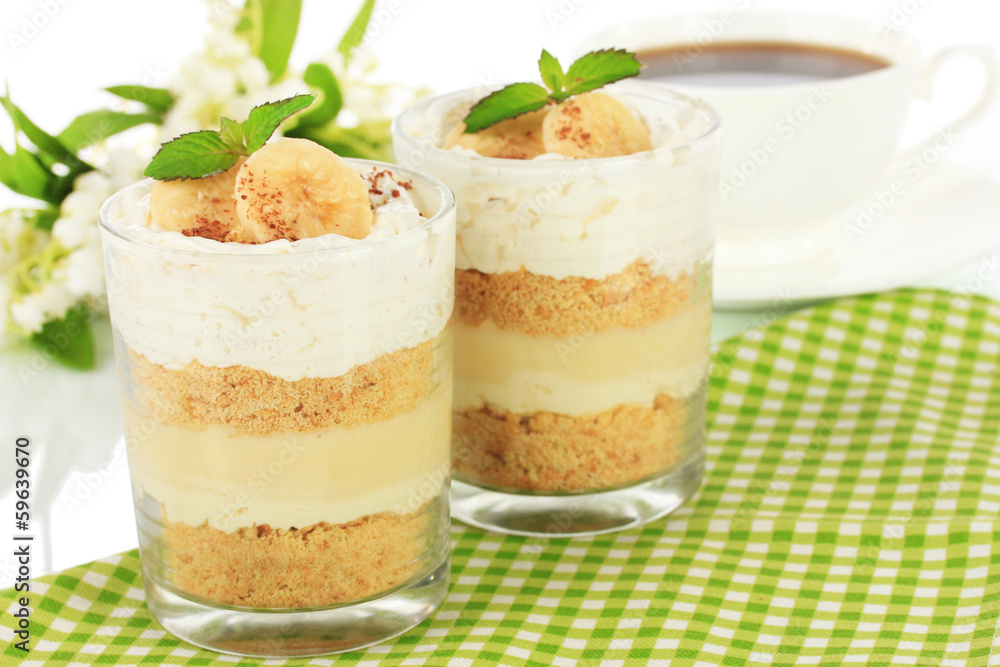 Delicious dessert with banana and caramel Delicious dessert with banana and caramel