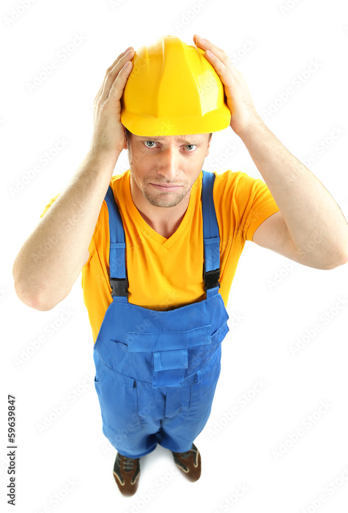 Portrait of young builder isolated on white Portrait of young builder isolated on white