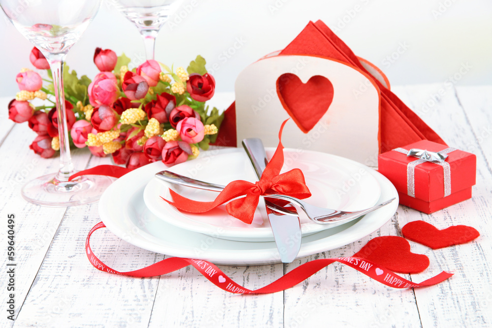 Romantic holiday table setting, close up Romantic holiday table setting, close up