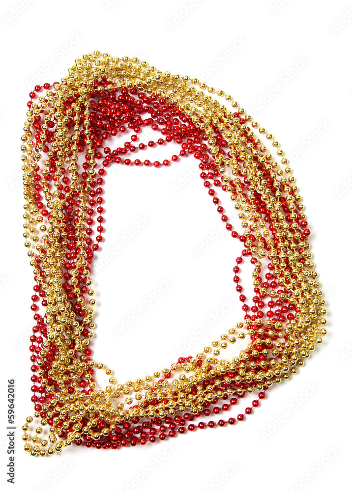Letter d of red and gold beads Letter d of red and gold beads
