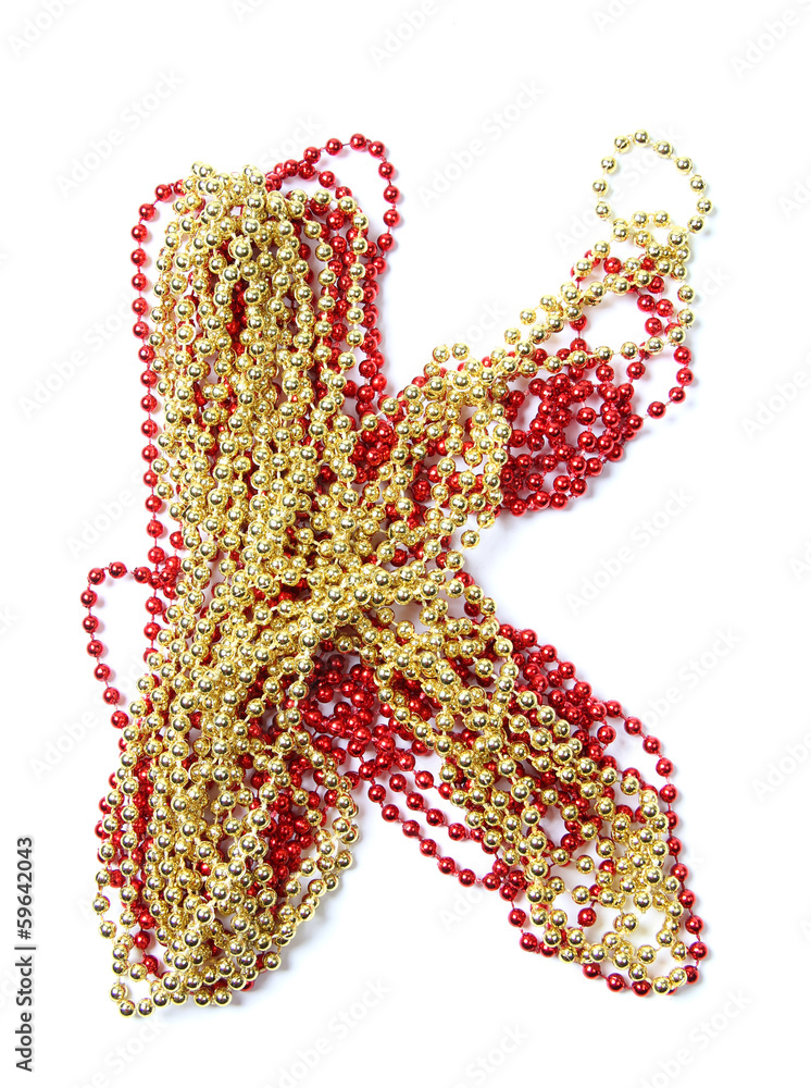 Letter k of red and gold beads Letter k of red and gold beads