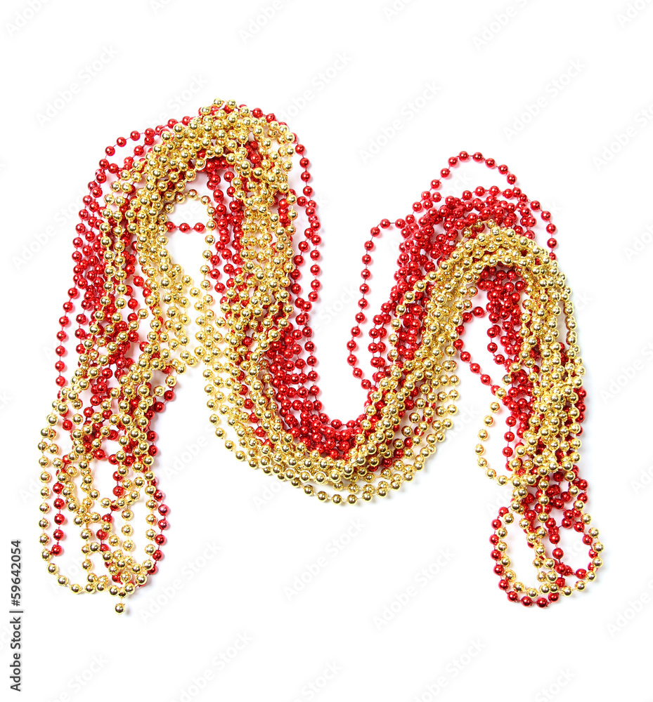 Letter m of red and gold beads Letter m of red and gold beads