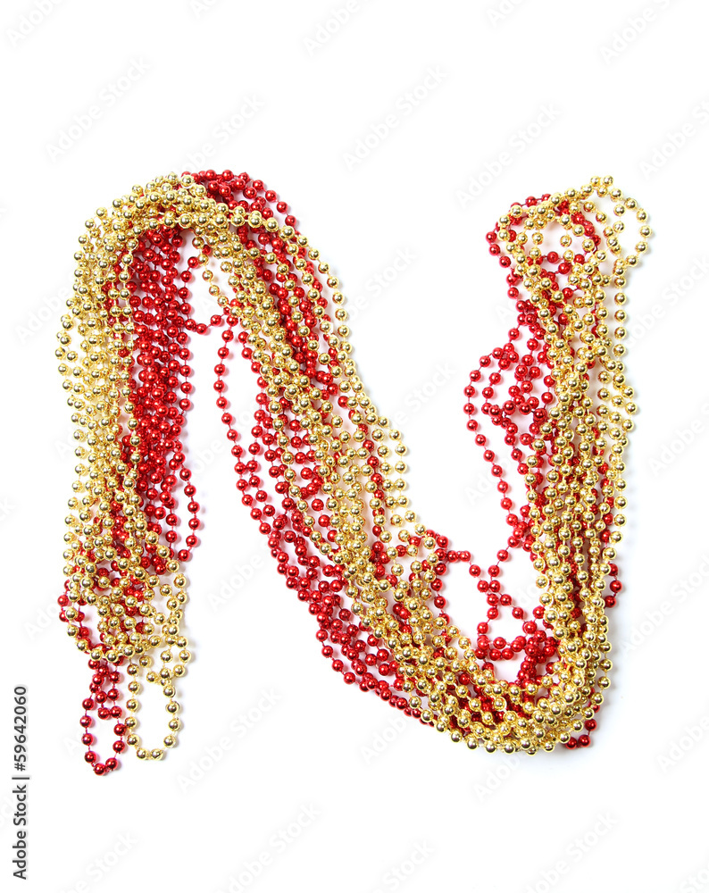 Letter n of red and gold beads