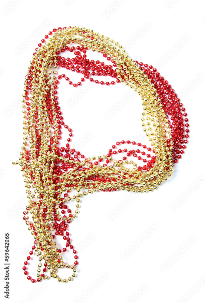 Letter p of red and gold beads Letter p of red and gold beads