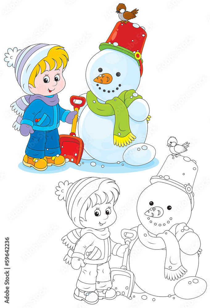 Child and snowman