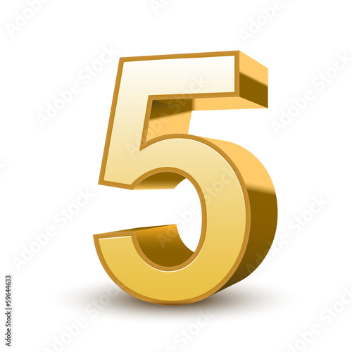 3d shiny golden number 5
