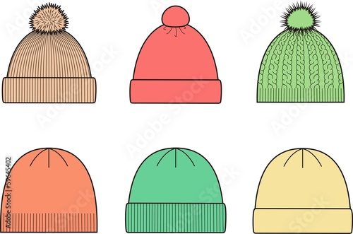 Vector illustration of winter caps. Knitwear
