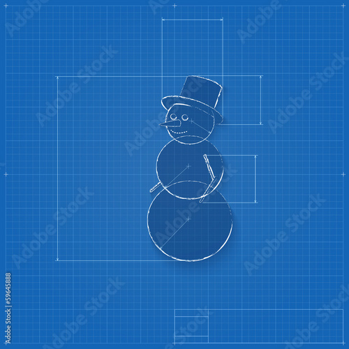 Snowman symbol drawn as blueprint.