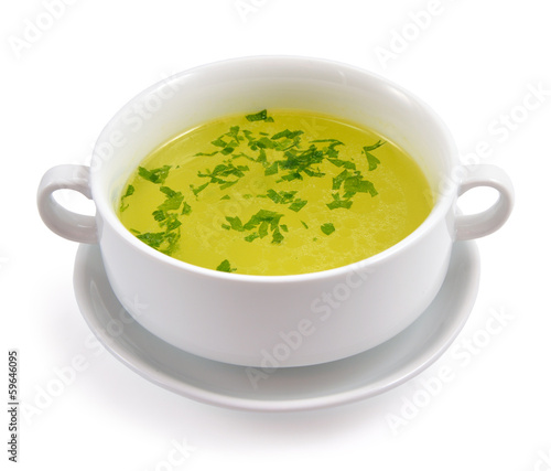 Chicken broth with greens.