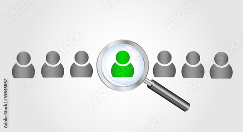 Magnifying glass searching people. Job search concept