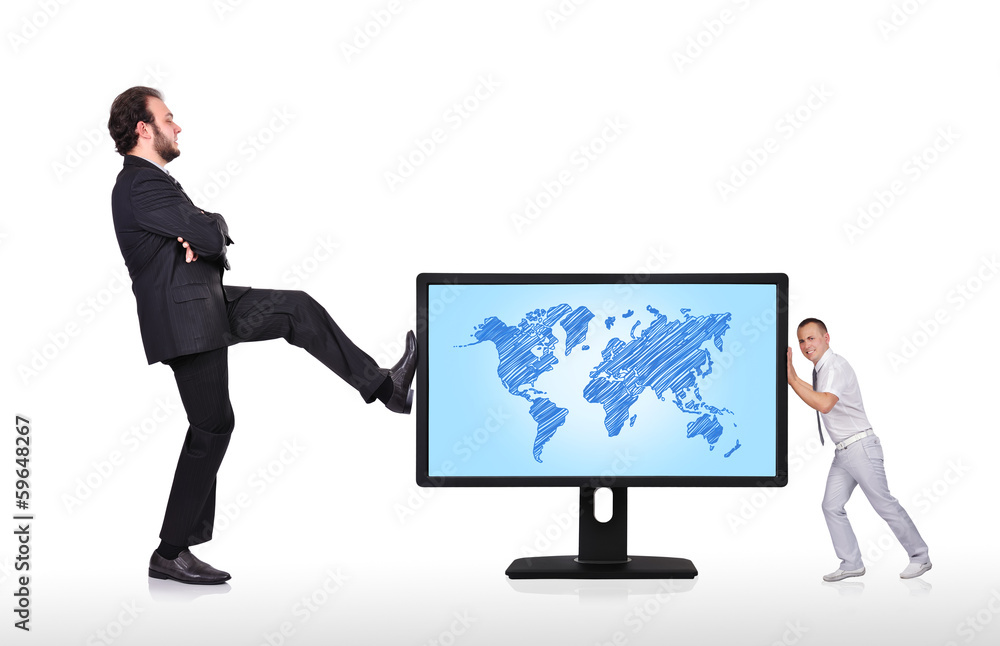 monitor with world map monitor with world map