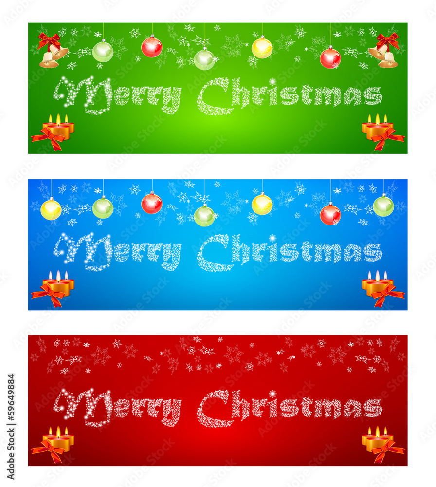 Naklejka premium Merry Christmas banner on different backgrounds with elements of