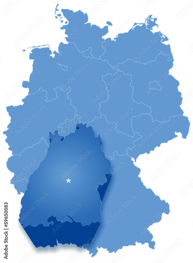 Map of Germany where Baden-Wurttemberg is pulled out