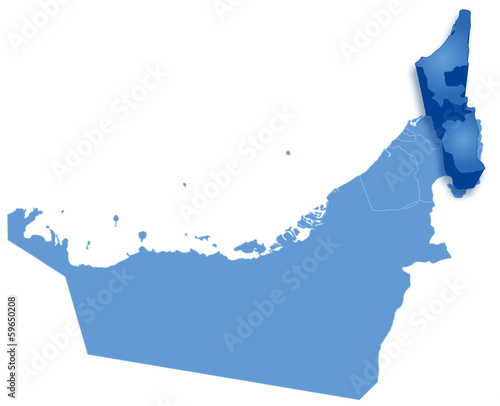 Map of United Arab Emirates where Ras al -Khaimah is pulled out