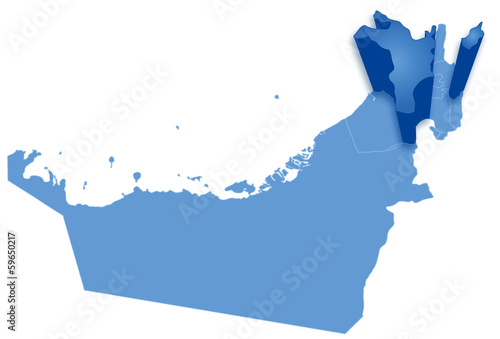 Map of United Arab Emirates where Sharjah is pulled out