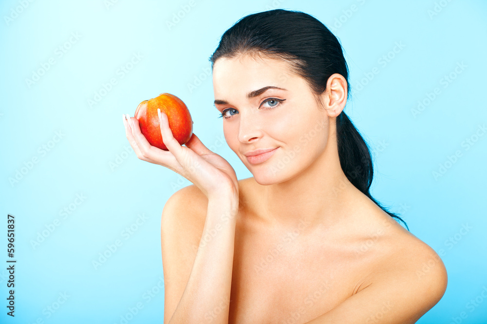 picture of lovely woman with apple picture of lovely woman with apple