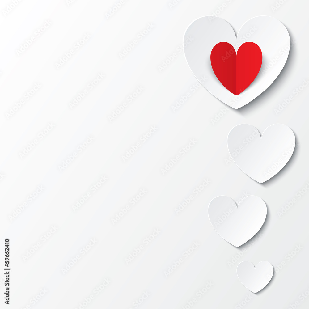 White paper hearts Valentines day card on white White paper hearts Valentines day card on white