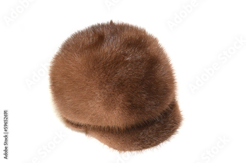 Brown mink cap on a white background