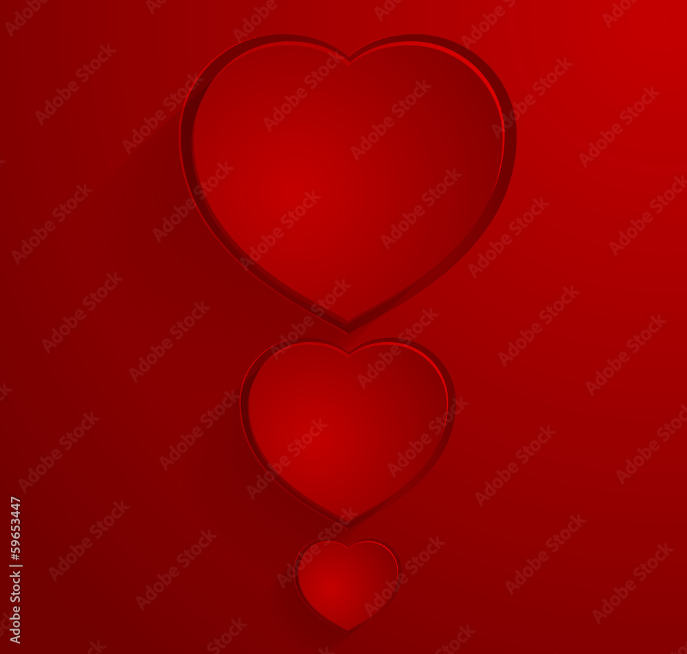 Dark red postcard with three hearts