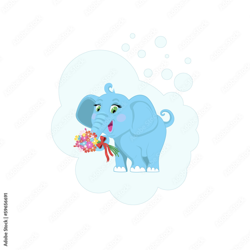Fototapeta premium Baby elephant with flowers. Vector illustration.