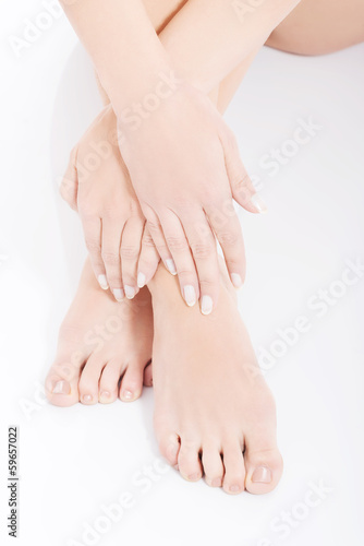 Fototapeta Naklejka Na Ścianę i Meble -  Beautiful fresh, clean feet with pedicure.