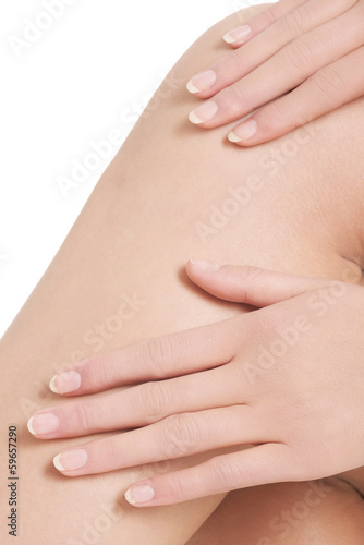 Close up on female's knee.