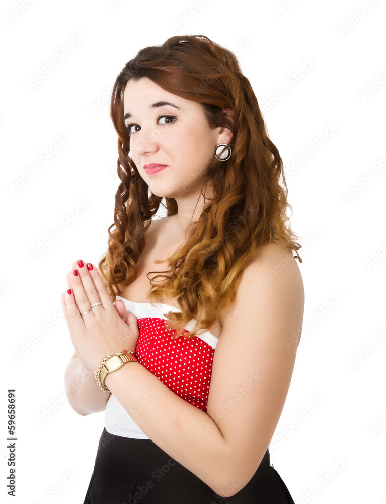 woman in red praying woman in red praying