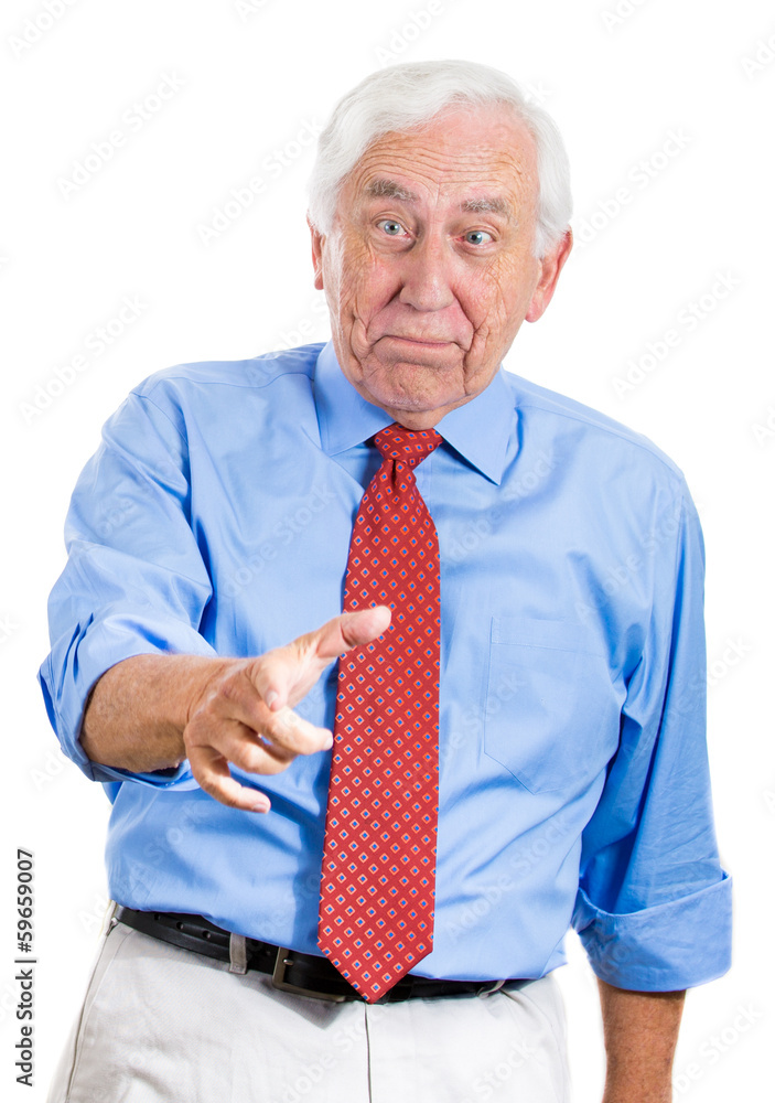 Happy senior business man laughing, pointing finger at you Happy senior business man laughing, pointing finger at you