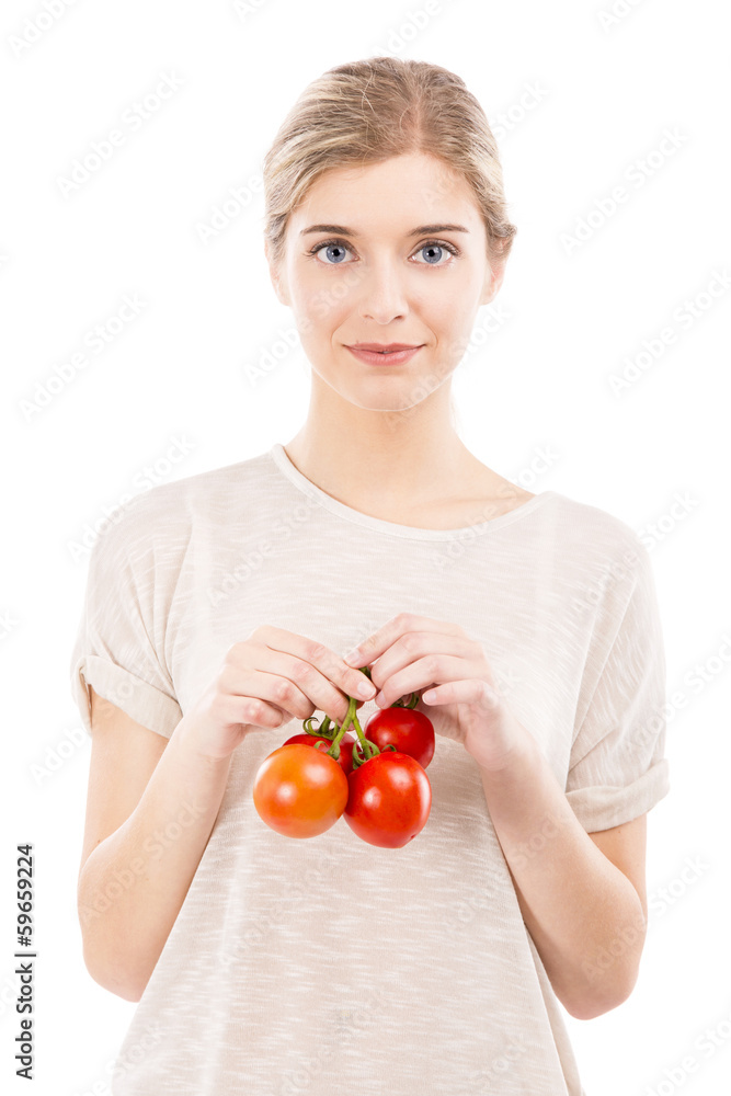 Beaitiful woman holding red tomatos Beaitiful woman holding red tomatos