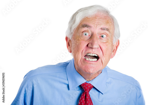 Portrait old man, angry corporate executive screaming