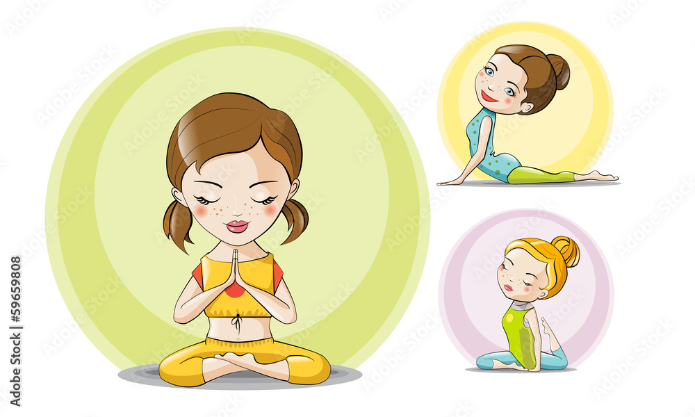 Set of three vector characters yoga girls Set of three vector characters yoga girls