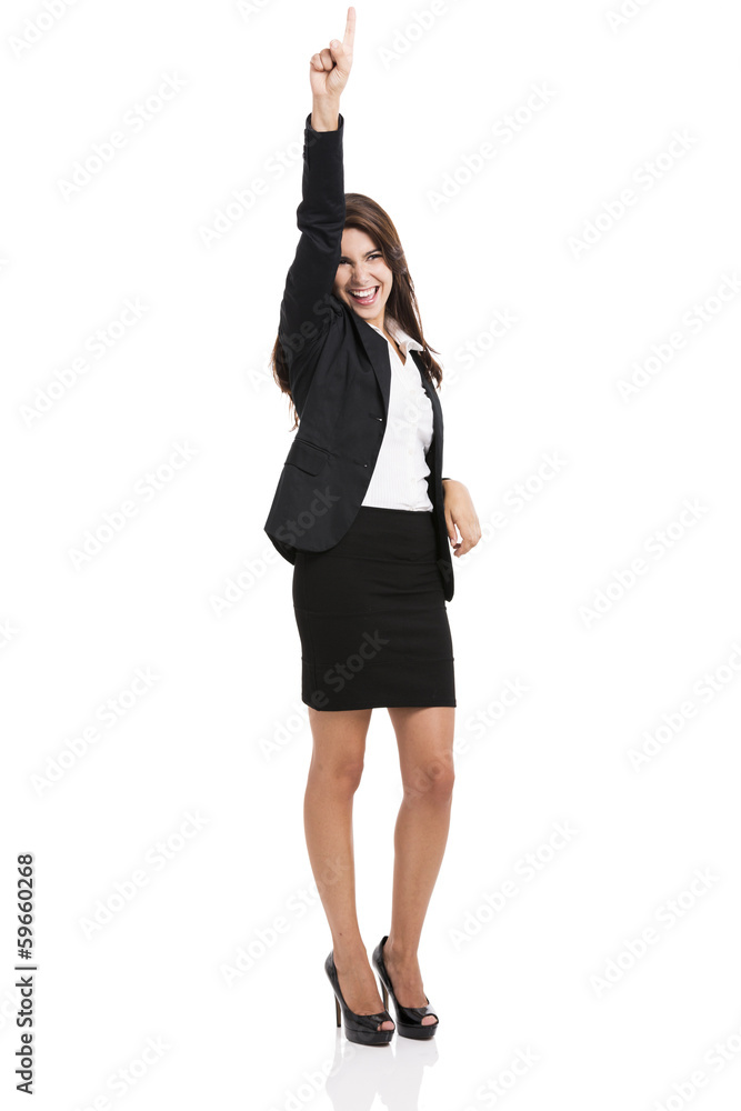 Successful business woman with hand on the air Successful business woman with hand on the air