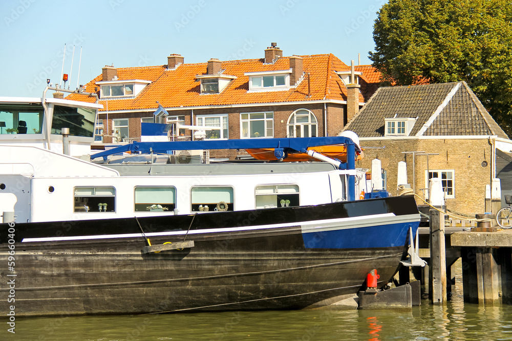 Cargo ship moored at the marina, the Netherlands