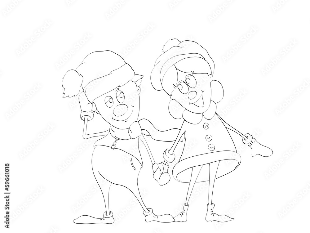 Contour of boy and girl in love holding hands on isolated white Contour of boy and girl in love holding hands on isolated white
