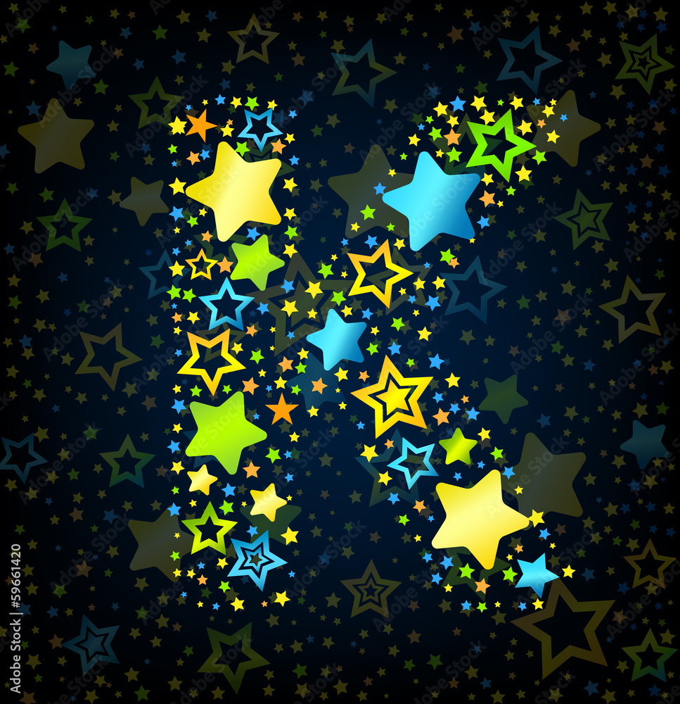 Fototapeta premium Letter K cartoon star colored