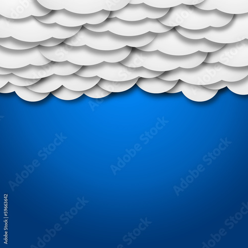 White paper clouds over gradient blue background - illustration