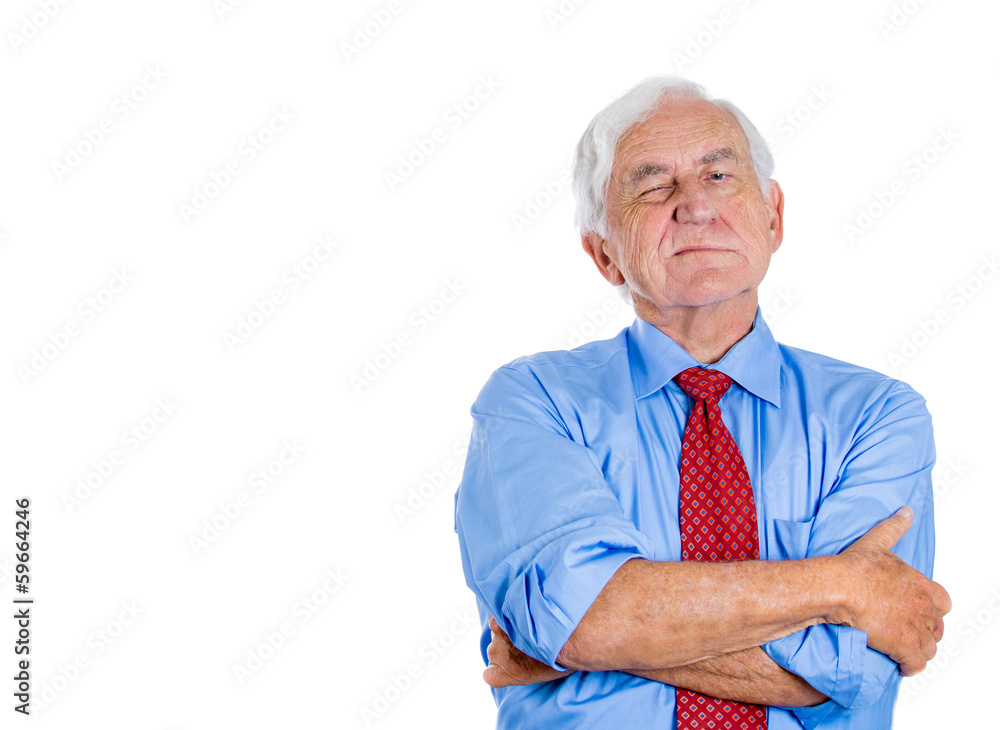 Portrait old guy, senior executive with disgust on his face