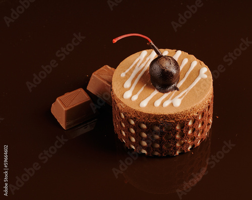 chocolate cake on a dark background