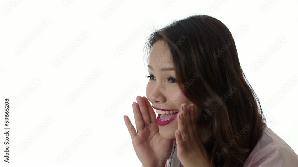 happy Asian business woman screaming, happy Asian business woman screaming,